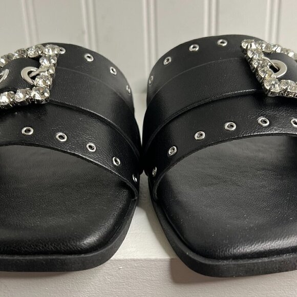 LOTTINI Made In Italy Leather Slide Sandals With Studs And Buckle Size 40 - Picture 8 of 8